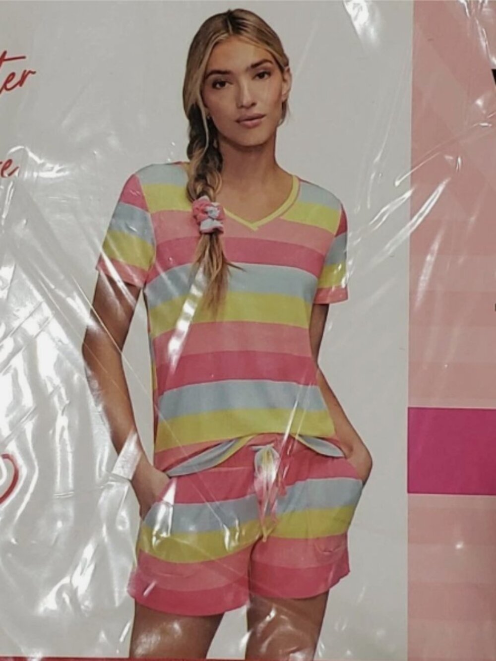 Wildfox 3-Pc Short Set w/Matching Scrunchie Relaxed Fit Italian Ice Stripes SZ-L